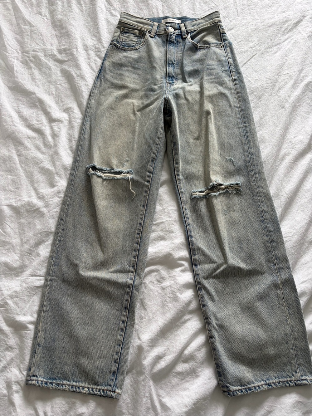 Moussy Women's 90s High Rise Straight Leg Light Blue Faded Jeans 24 Waist